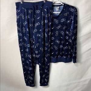 Women’s Navy Blue Printed Long-Sleeve Pajama Set